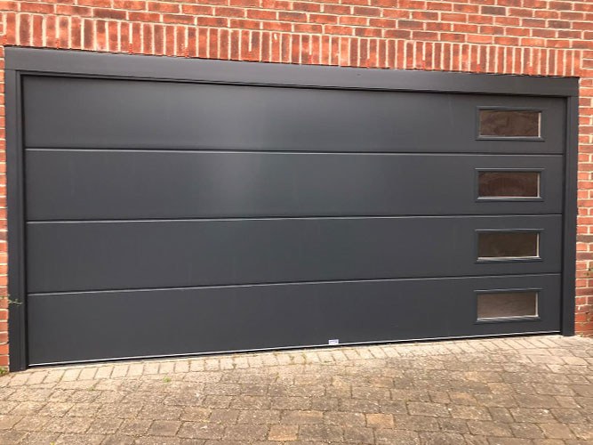 Insulated Ribbed Sectional Garage Door with Rectangle Windows, Bolton
