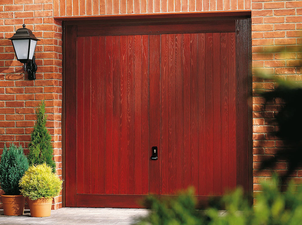Oxley Composite Up & Over Garage Door In The Swinton Design Finished In Red Mahogany