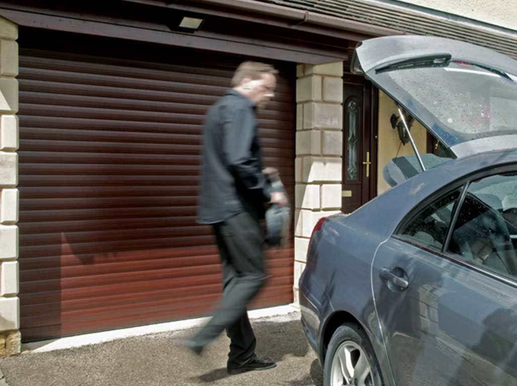 Oxley Insulated Roller Garage Door in Rosewood Finish
