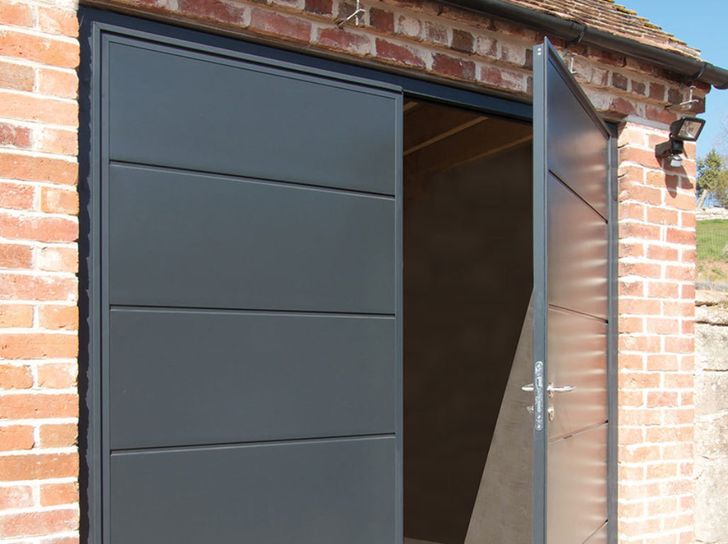 Oxley Insulated Side Hinged Garage Door Solid Panel Design In Anthracite Grey