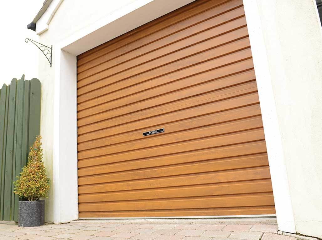 Oxley Single Skin Roller Garage Door in Golden Oak Finish