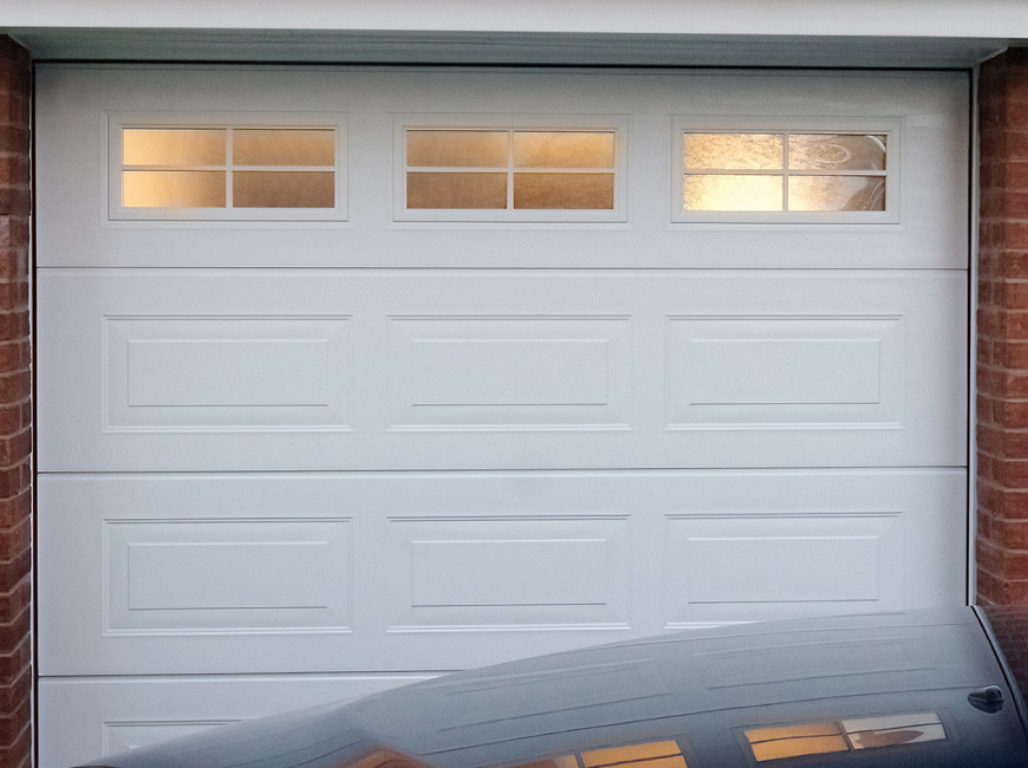 Oxley Georgian Insulated Sectional Garage Door In White With Frosted Cross Mullion Windows