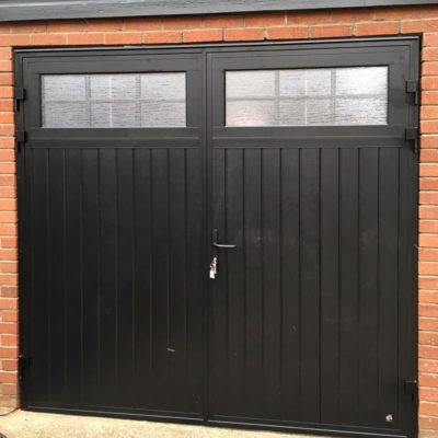 Black Standard Ribbed Insulated Side Hinged Garage Door, Bolton